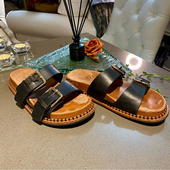 Ulla Johnson Black Sandals with Gold Buckles Size 7 1/2 - Picture 2 of 15